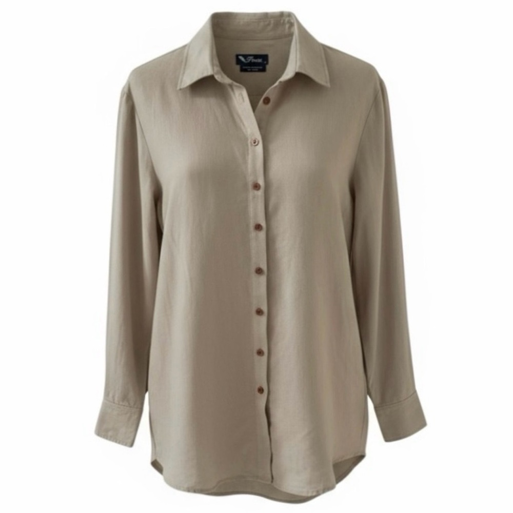 Poeta Nantucket Tan Button Down Long Sleeve Washable Linen Shirt Size Large